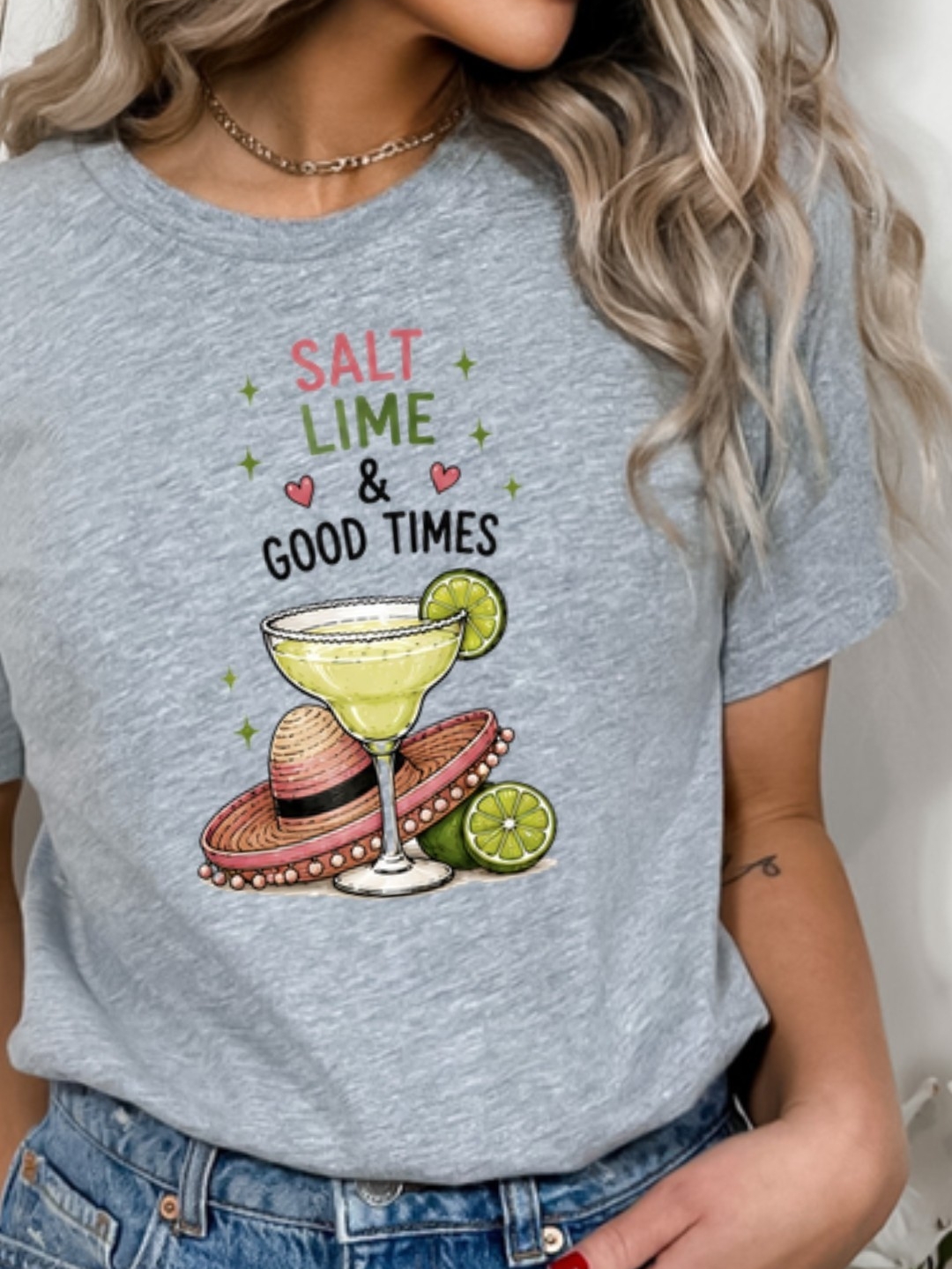 Salt Lime & Good Times Graphic Tee - Light Heather Gray